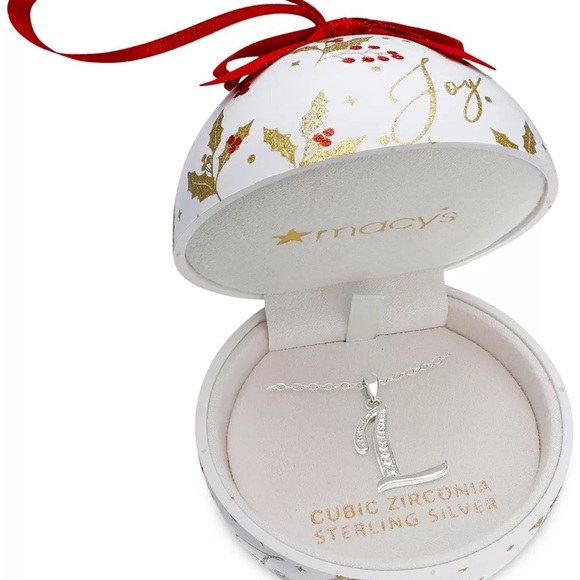 Giani Bernini Ornament Box with silver Cubic Zirconia L Initial Pendant Necklace - Picture 1 of 1